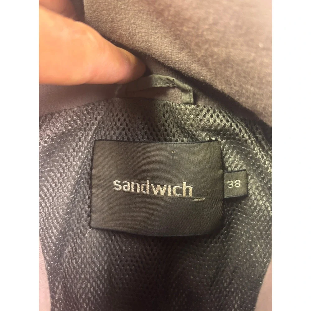 Sandwich Windbreaker Jacket Womens 38 Olive Green Zip Up Hidden Hood Utility - Picture 2 of 7